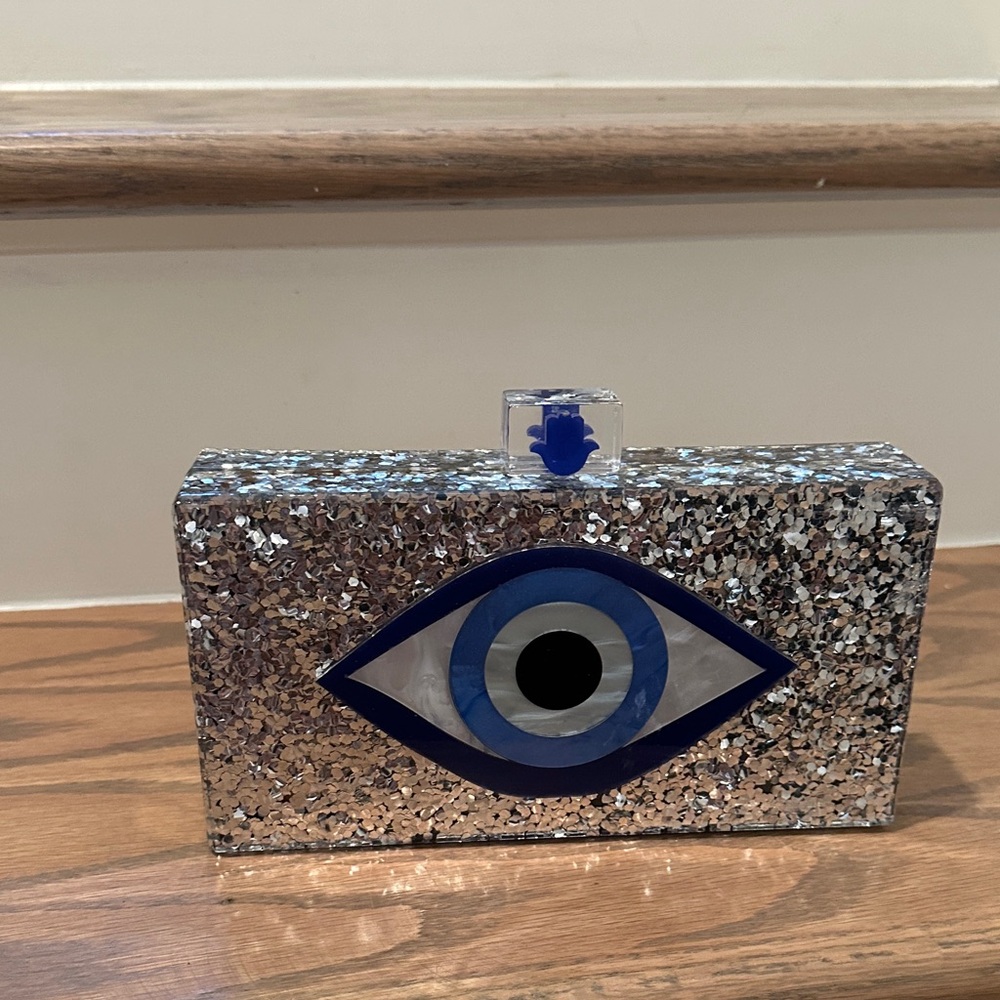 Silver Glitter Evil Eye Clutch